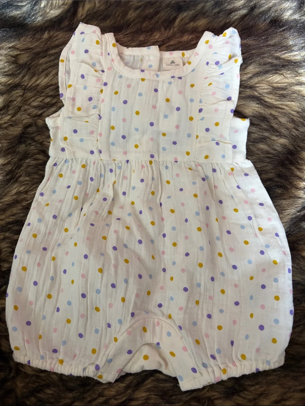 Baby GAP Ivory Frost 1 Piece Girls Polka Dot Romper Size 6-12 Months
